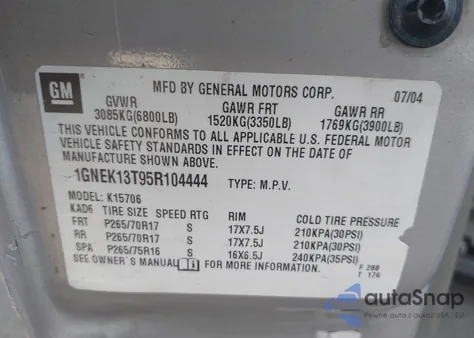 2005 Chevrolet Tahoe Z71 из США, поврежденный, VIN 1GNEK13T95R104444